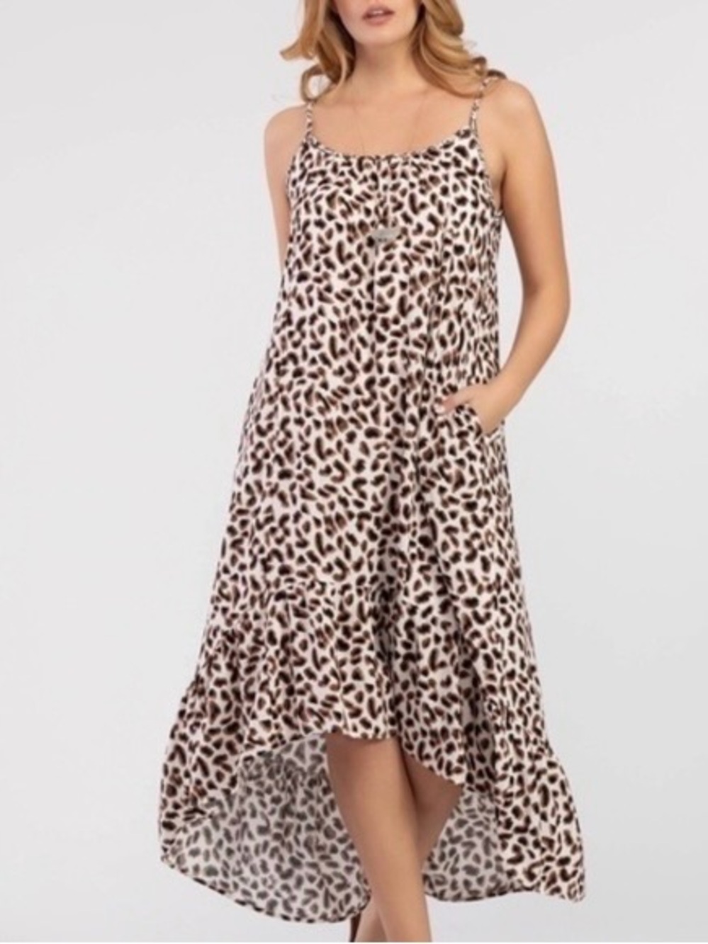 Tribal Femme Maxi dress Leopard Ruffle bottom High Low Size Medium